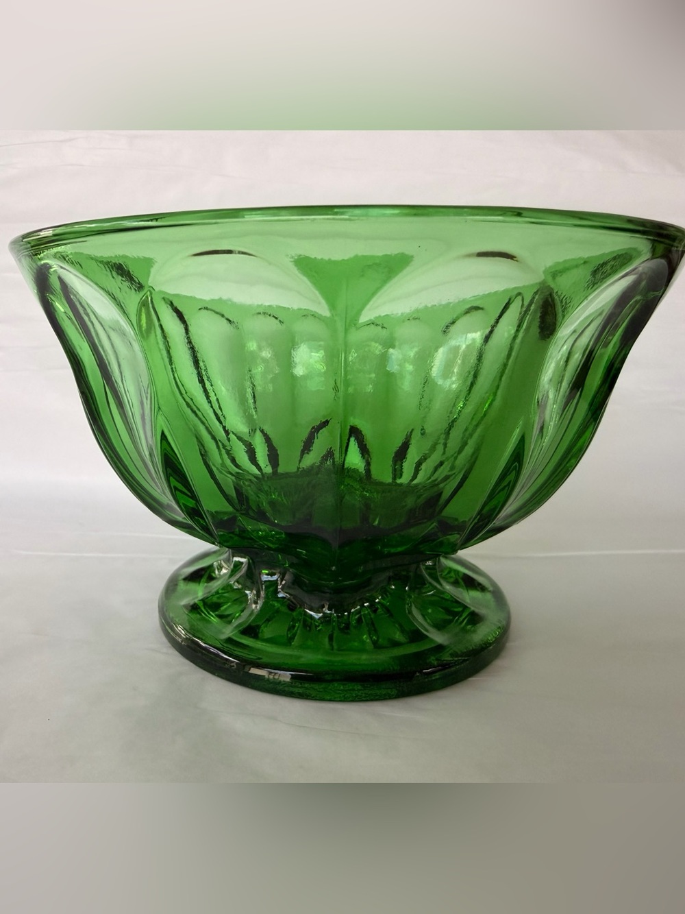 Vintage Anchor Hocking Fairfield Green Glass Footed Bowl Pedestal 6”